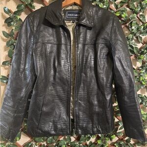 Vintage Saguaro Genuine Leather Croc-Embossed Black Jacket Y2K Style Size Large